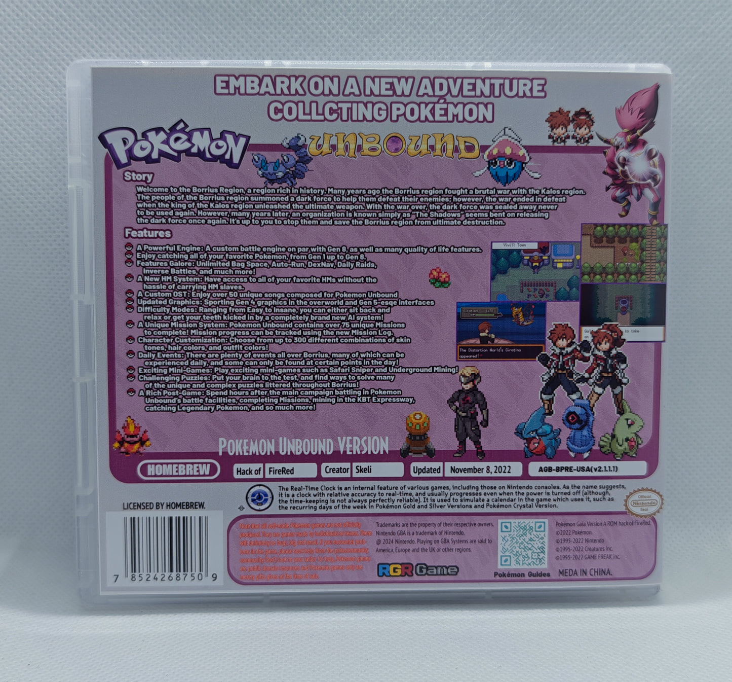 Pokemon Unbound GBA ROM Hack Cartridge With RTC And Case