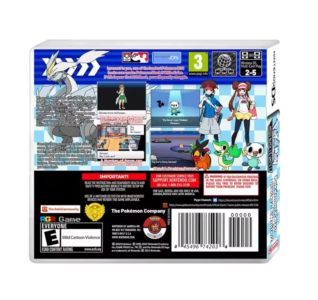 Pokemon Kaizo Black 2 & White 2 ROM hack with case