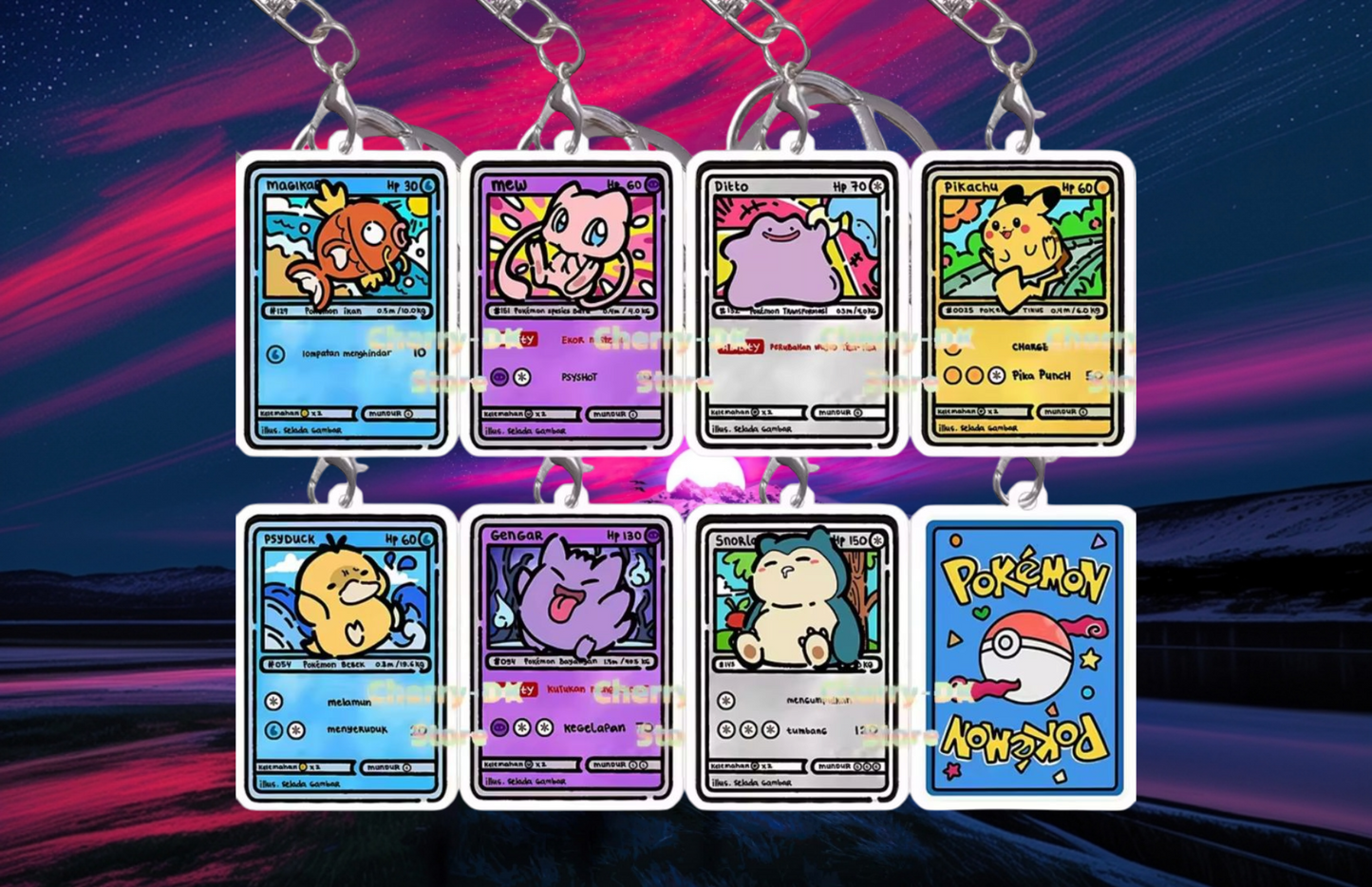 Handmade Drawing Acrylic Pokemon card Keyring