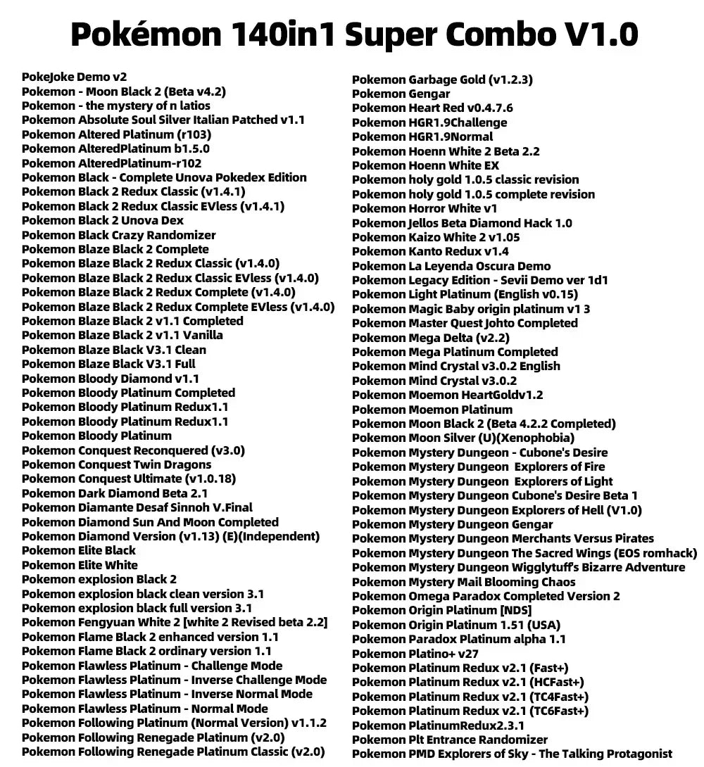 Pokemon 140in1 DS Multi ROM Hack Cartridge With Case
