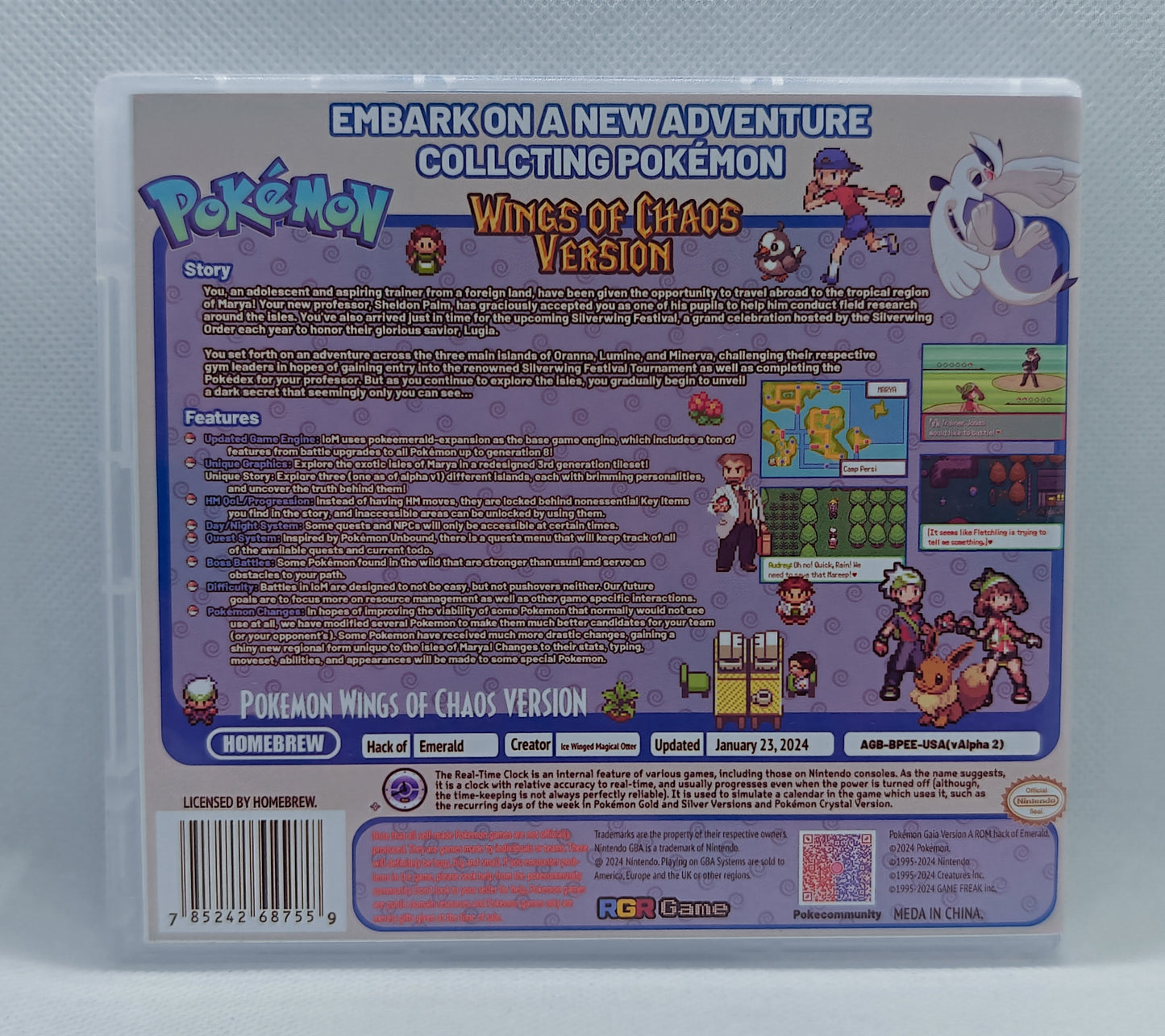 Pokemon Wings Of Chaos GBA ROM Hack Cartridge With RTC