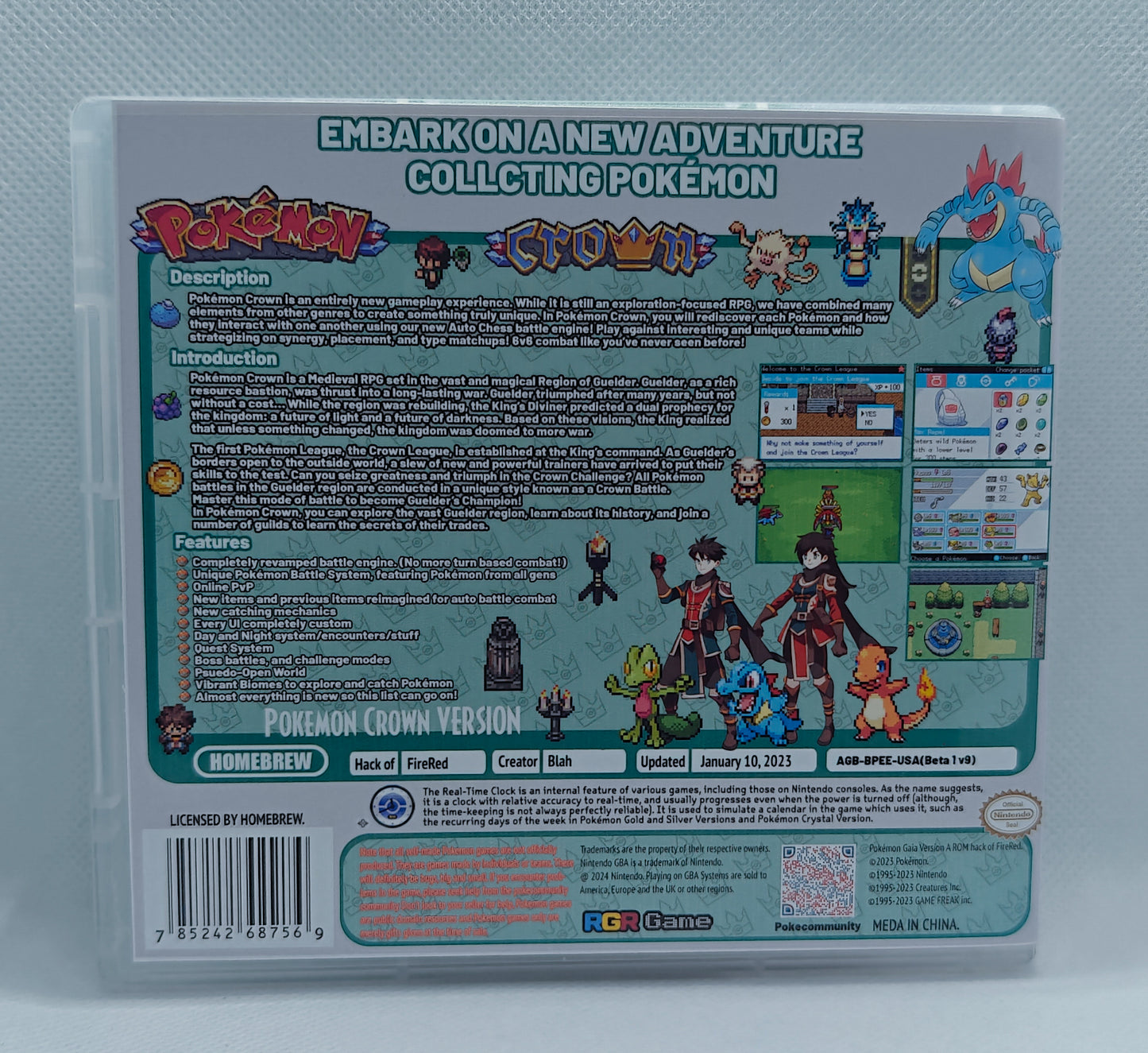 Pokemon Crown GBA ROM Hack Cartridge With RTC And Case