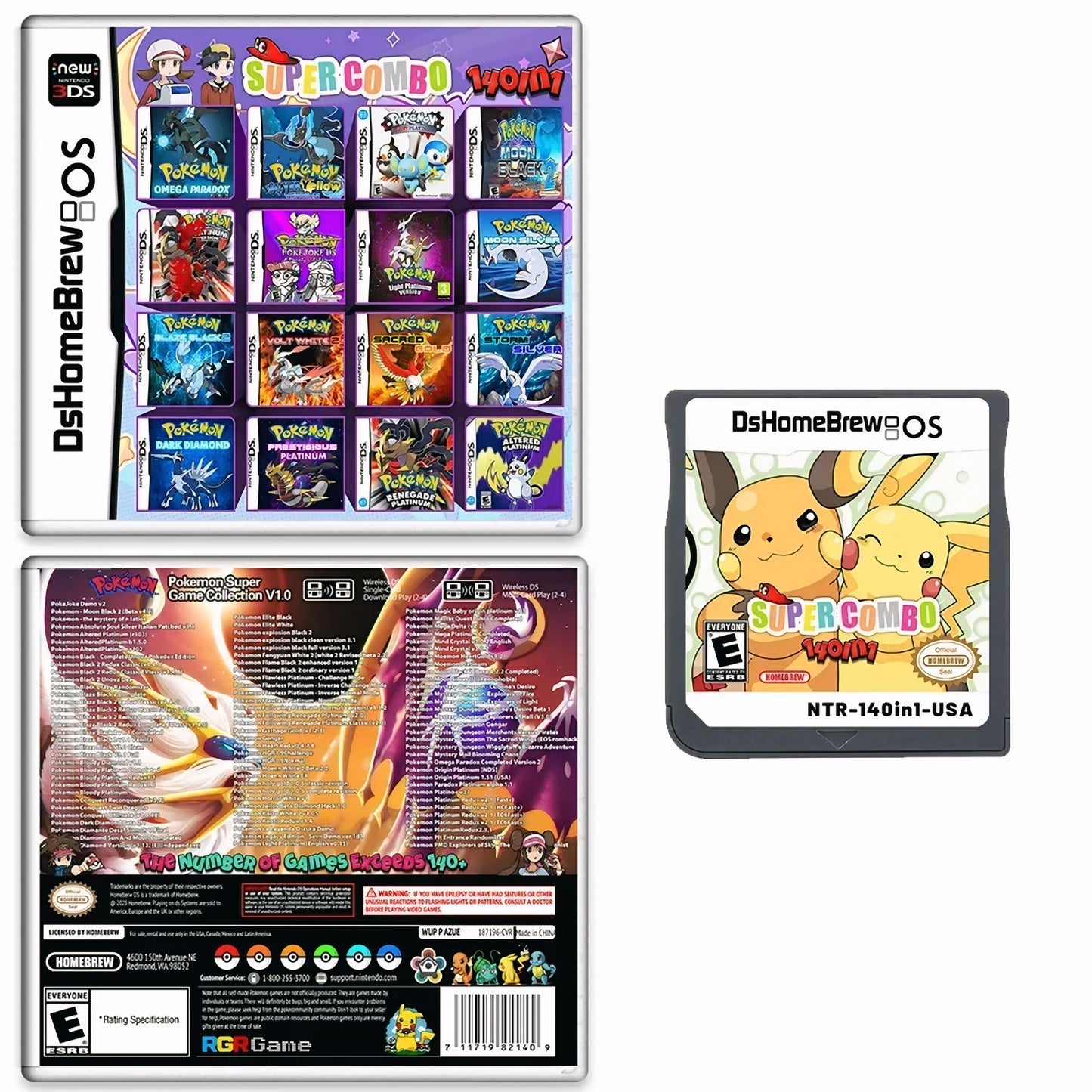 Pokemon 140in1 DS Multi ROM Hack Cartridge With Case
